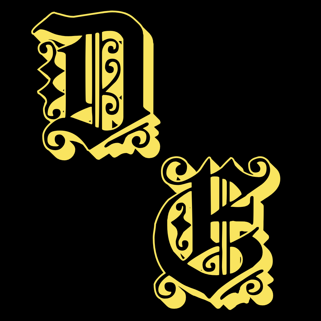 Two stylized letter Bs with ornate designs.